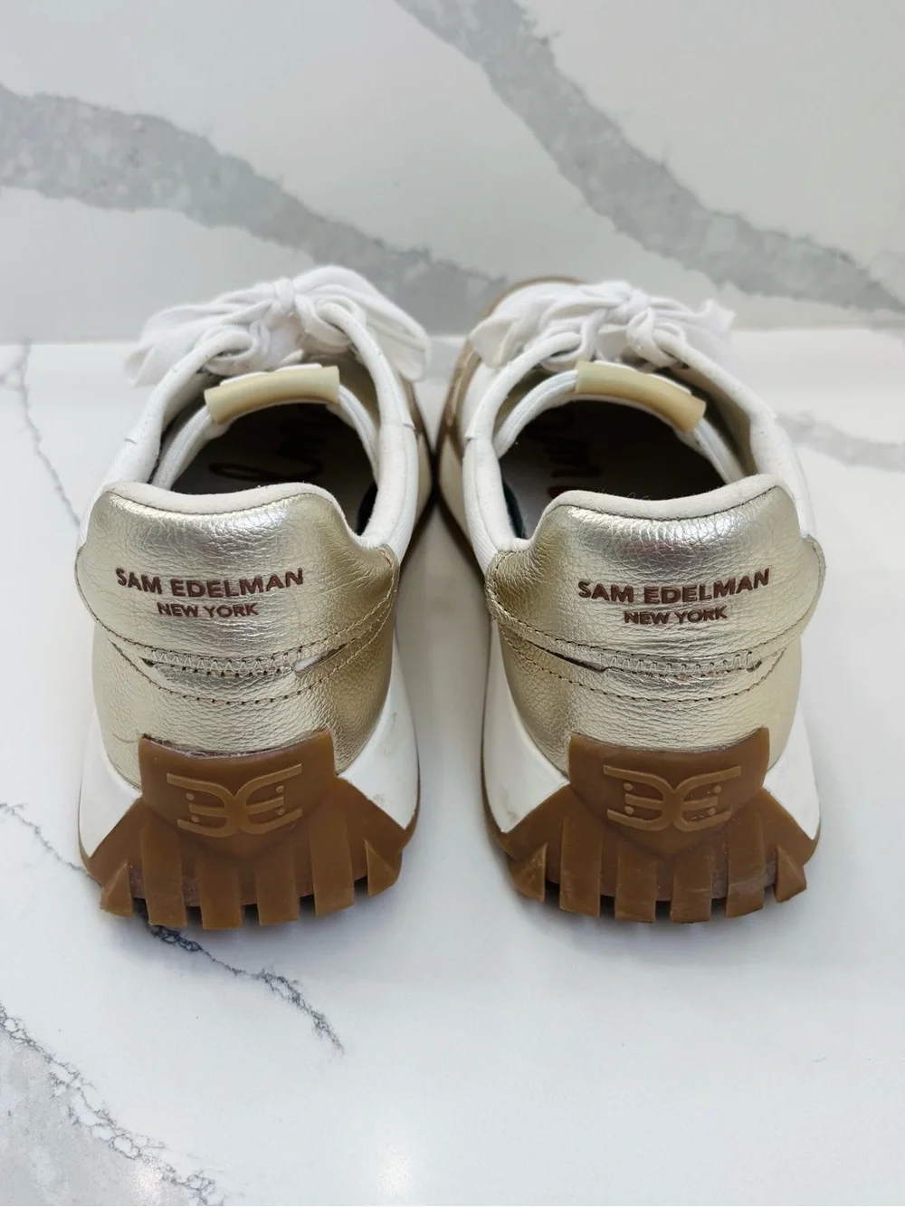 Sam Edelman Women’s 10M Layla White/Gold Fashion Platform Sneakers